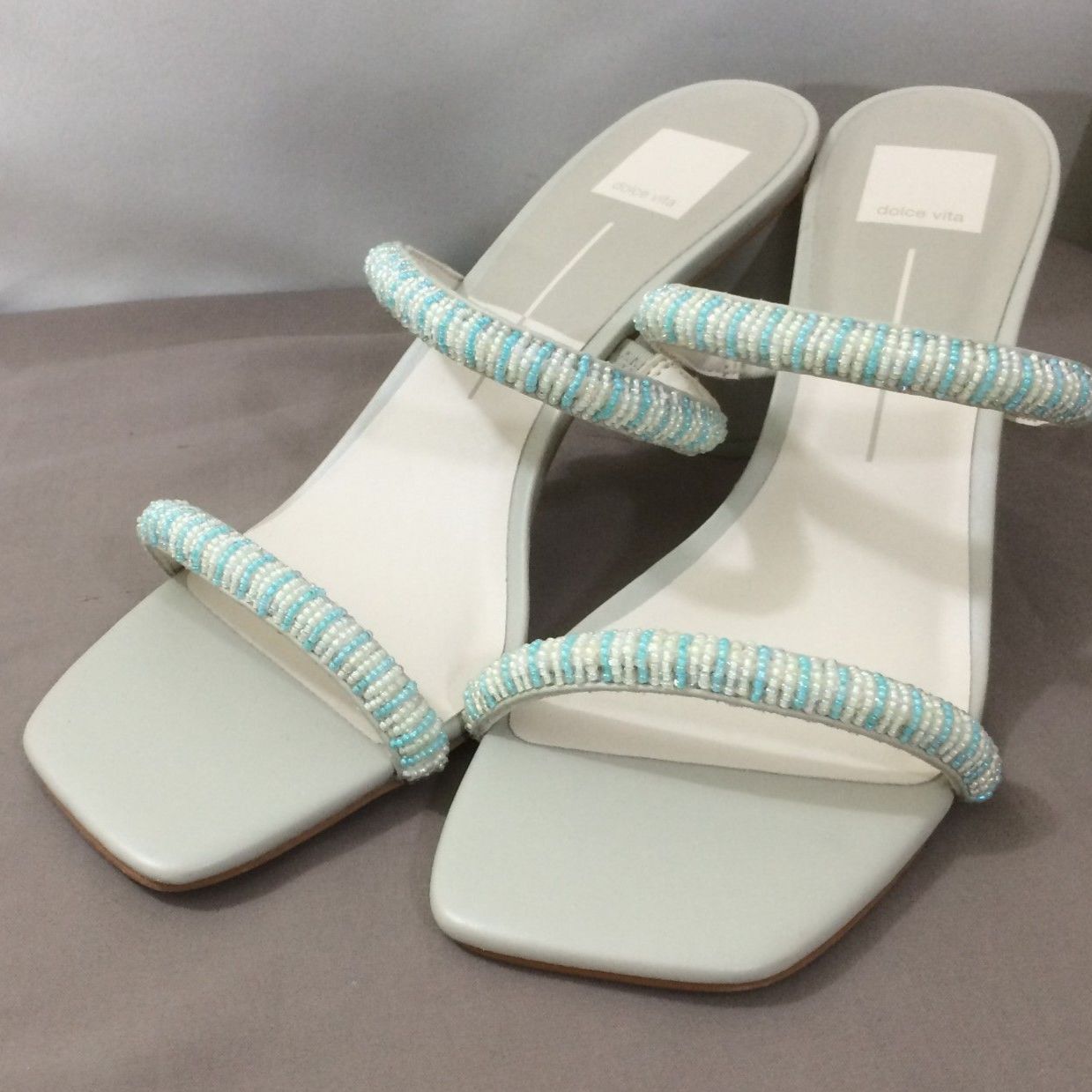 New Dolce Vita Beaded Sandals 3" Heel Mint Multi Leather Block Heel Slides 11